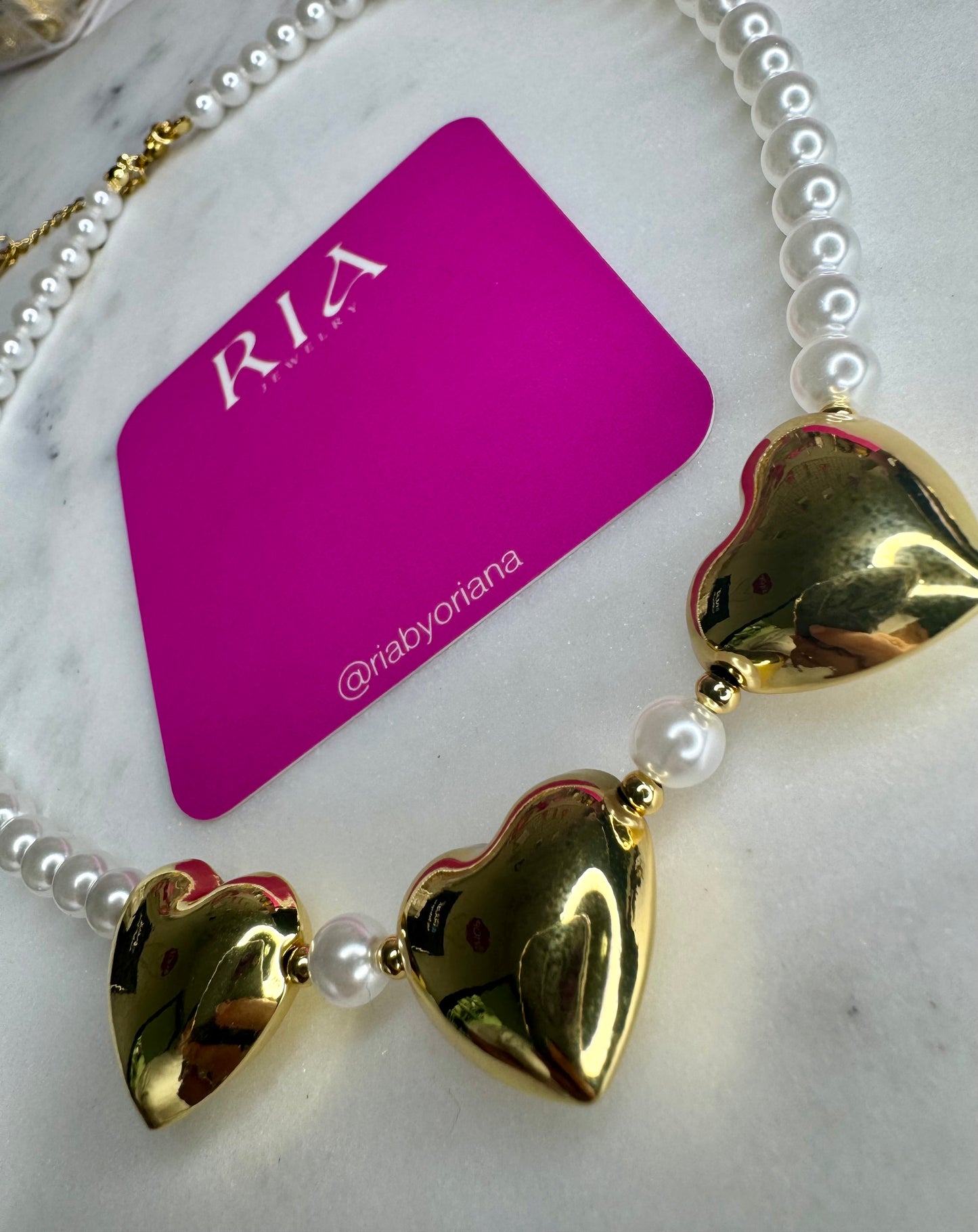 Three Hearts Pearl Necklace
