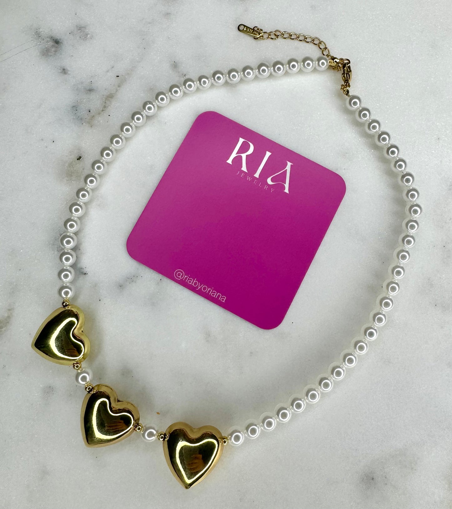 Three Hearts Pearl Necklace