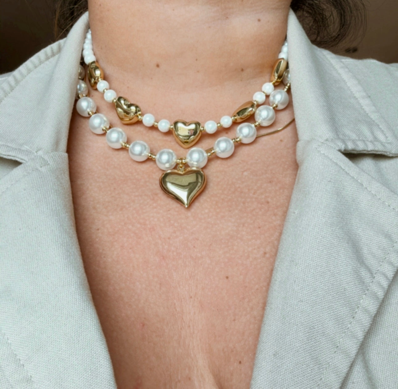 Five Hearts Pearls Necklace
